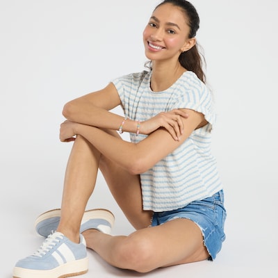 Originality Roll Sleeve Striped Top