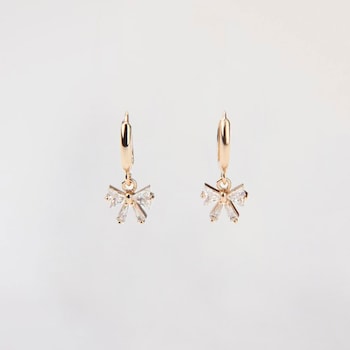 Crystal Avenue Bow Dangle Huggie Hoop Earrings