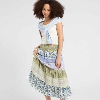 Angie Mixed Print Lace Trimmed Maxi Skirt