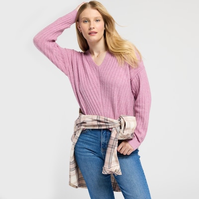 Pink Rose Dropped Shoulder Ribbed Knit Sweater