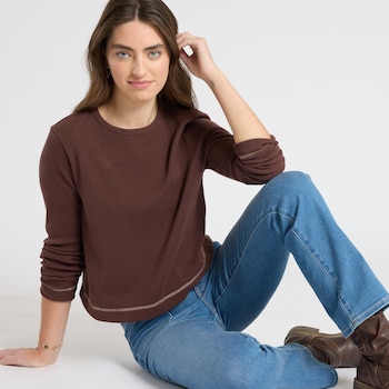 Moa Moa Long Sleeve Textured Crewneck Top