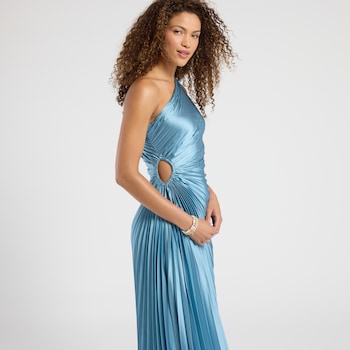 Dress Forum One Shoulder Asymmetrical Pleated Dress