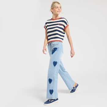 Mica Denim Heart Patch High Rise Wide Leg Jeans