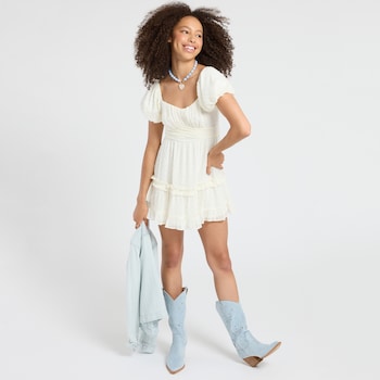 Camarosa Puff Sleeve Swiss Dot Dress