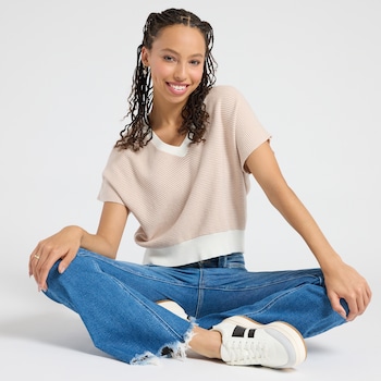 Dreamers Short Sleeve Ribbed Knit Sweater