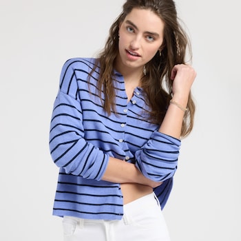 Originality Raw Edge Striped Cardigan Sweater