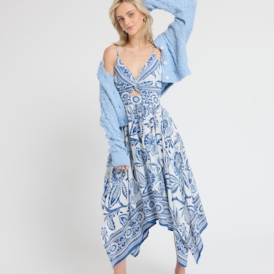 Angie Sleeveless Floral Border Print Dress