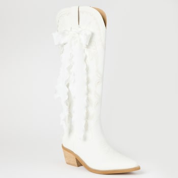 Mi, iM Embroidered Tall Cowboy Boot With Bow