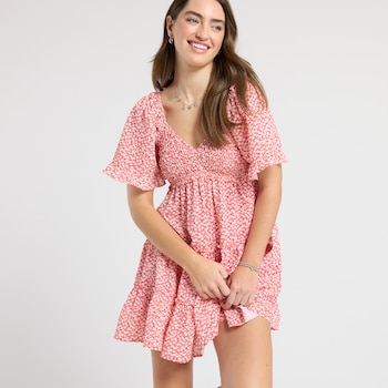 Yura Short Sleeve Smocked Ditsy Floral Dress