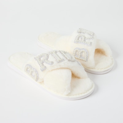 Fame Accessories Sparkle Bride Fuzzy Slippers