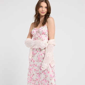Emerald Sundae Tie Bodice Floral Satin Slip Dress