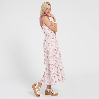 Camarosa Tie Shoulder Smocked Floral Dress