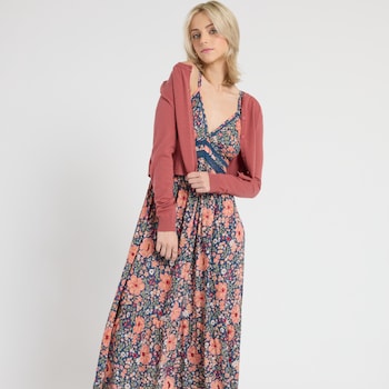 Angie Sleeveless Crochet Trim Floral Dress