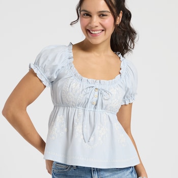 Mine Floral Embroidered Puff Sleeve Top