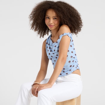 Originality Twist Shoulder Polka Dot Top
