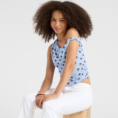 Originality Twist Shoulder Polka Dot Top