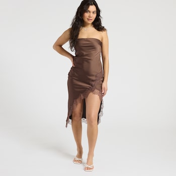 Dress Forum Lace Hem Satin Tube Dress