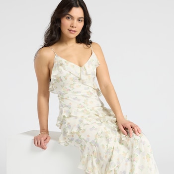 Storia Sleeveless Floral Ruffle Dress