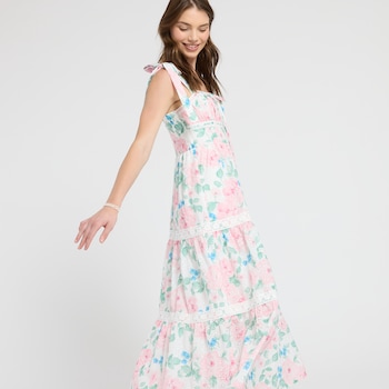 Crystal Doll Tie Shoulder Floral Eyelet Dress