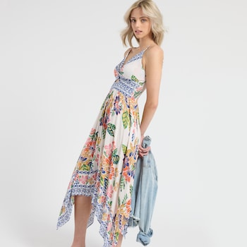 Angie Sleeveless Floral Hanky Hem Dress