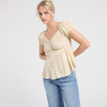 Pink Rose Textured Patchwork Print Babydoll Top