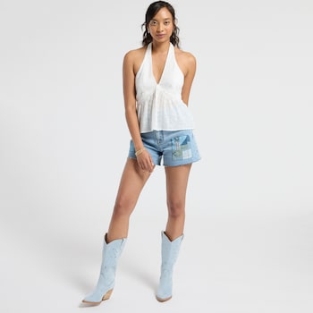 Vervet Blue High Rise Patchwork Denim Shorts