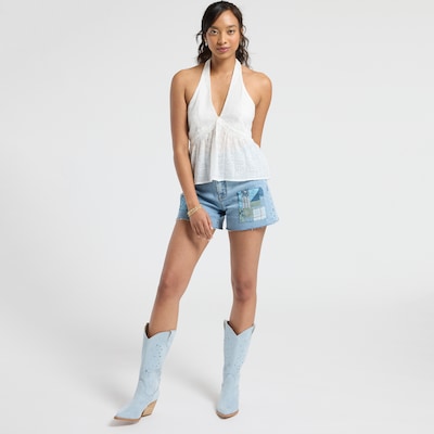Vervet Blue High Rise Patchwork Denim Shorts