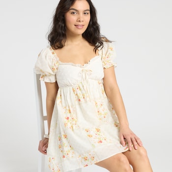 Blu Pepper Puff Sleeve Floral Patchwork Dress