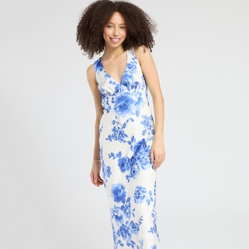 Crystal Doll Scoop Back Floral Satin Dress