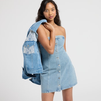 Le Lis Button Front Denim Tube Dress