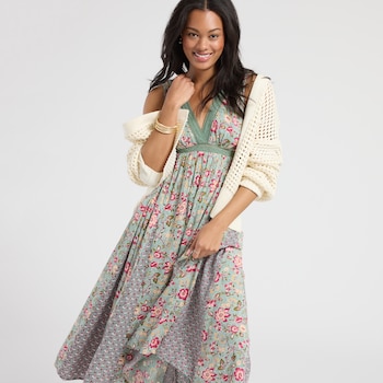 Angie Tie Back Mixed Print Dress
