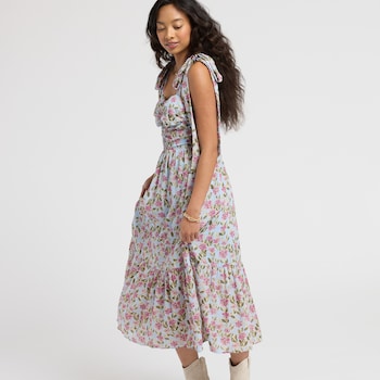 new in Tie Shoulder Textured Floral Dress