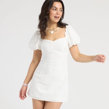 Camarosa Puff Sleeve Floral Embroidered Dress