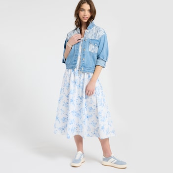 Mine Sleeveless Floral Eyelet Dress