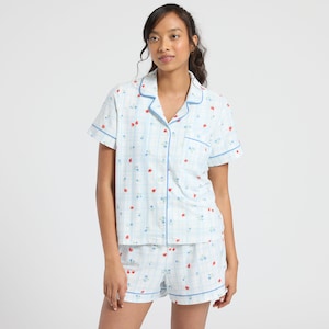 Pink Rose Sleepwear Strawberry & Flower Print Soft Pajama Top