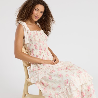 Mine Tie Shoulder Floral Clip Dot Dress