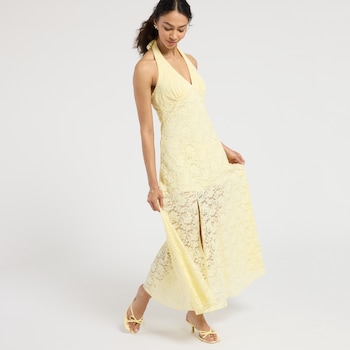 Originality Halter Lace Overlay Dress