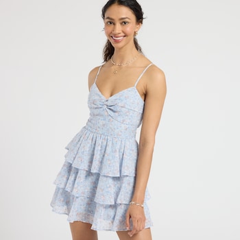 Camarosa Sleeveless Swiss Dot Floral Print Dress