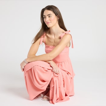 Originality Tie Shoulder Tiered Dress