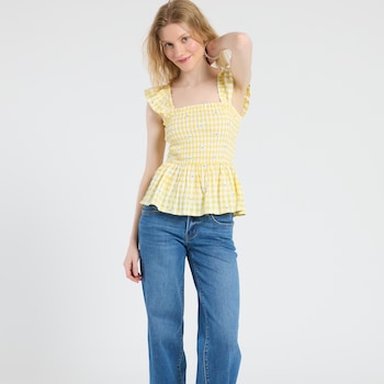 Mine Ruffle Sleeve Gingham Peplum Top