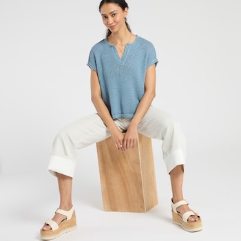 Blu Pepper Short Sleeve Notch Neck Sweater