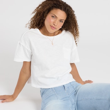 J.O.A. Short Sleeve Cropped Pocket Tee