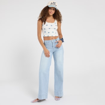 J.O.A. Distressed Star Pattern Cropped Tank