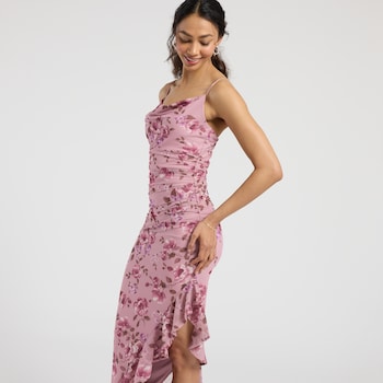 Emerald Sundae Sleeveless Asymmetrical Floral Mesh Dress