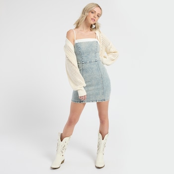 Flying Tomato Contrast Trim Acid Washed Denim Dress