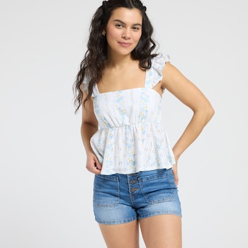 Mica Denim High Rise Button Fly Denim Shorts