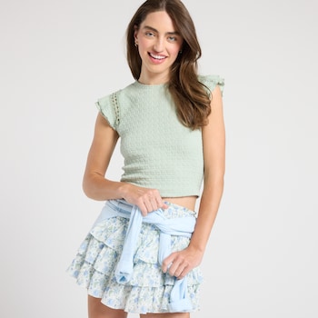 Moa Moa Ruffle Eyelet Sleeve Top