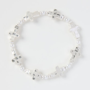 Juliet by Crystal Avenue Cross Beaded Stretch Bracelet