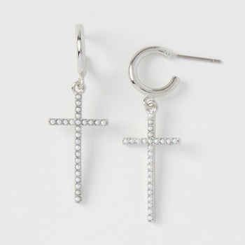 avec Drop Hoop Cross Earring