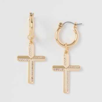 avec Dangle Cross Huggie Earrings